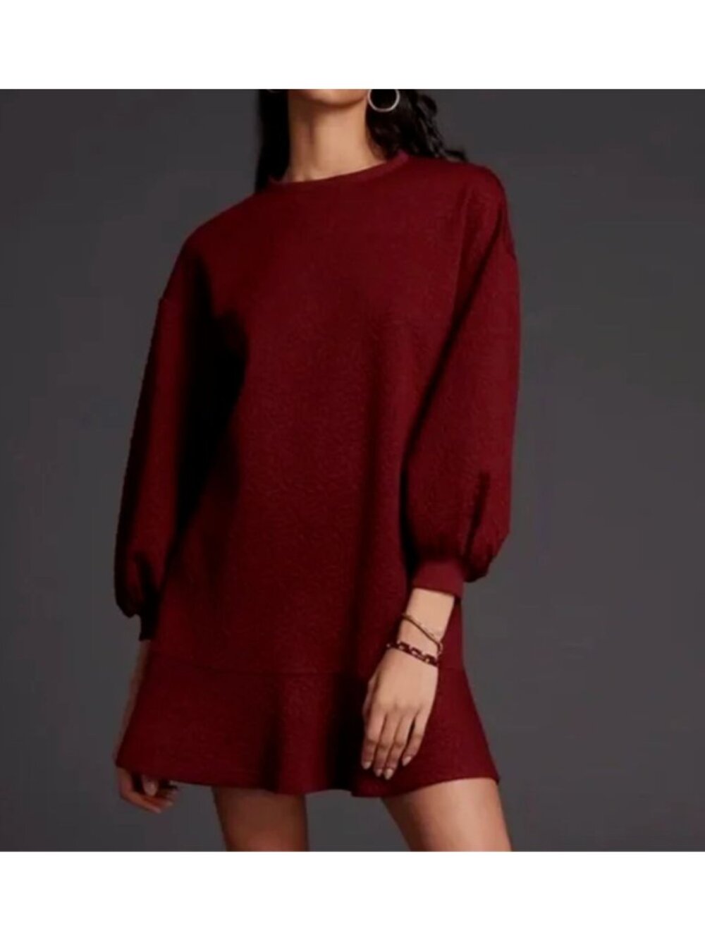 Mare Mare X Anthropologie Wine Textured Tunic Dress Mini Burgundy Small Pockets